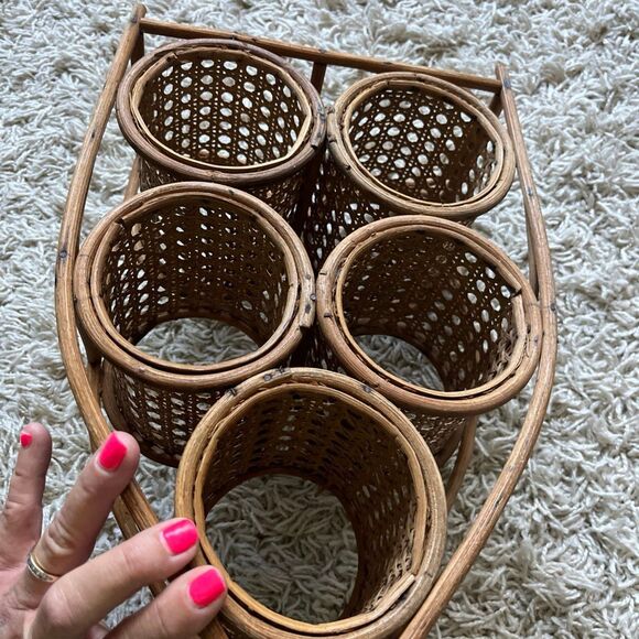 Vintage Wicker Wine Holder Rack/ Bent Bamboo and Rattan 5 Bottle Wine Rack with - Picture 14 of 14